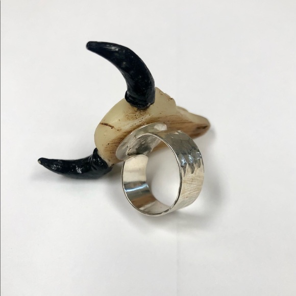 Native Rainbow Cow Skull Adjustable Ring - Picture 2 of 7